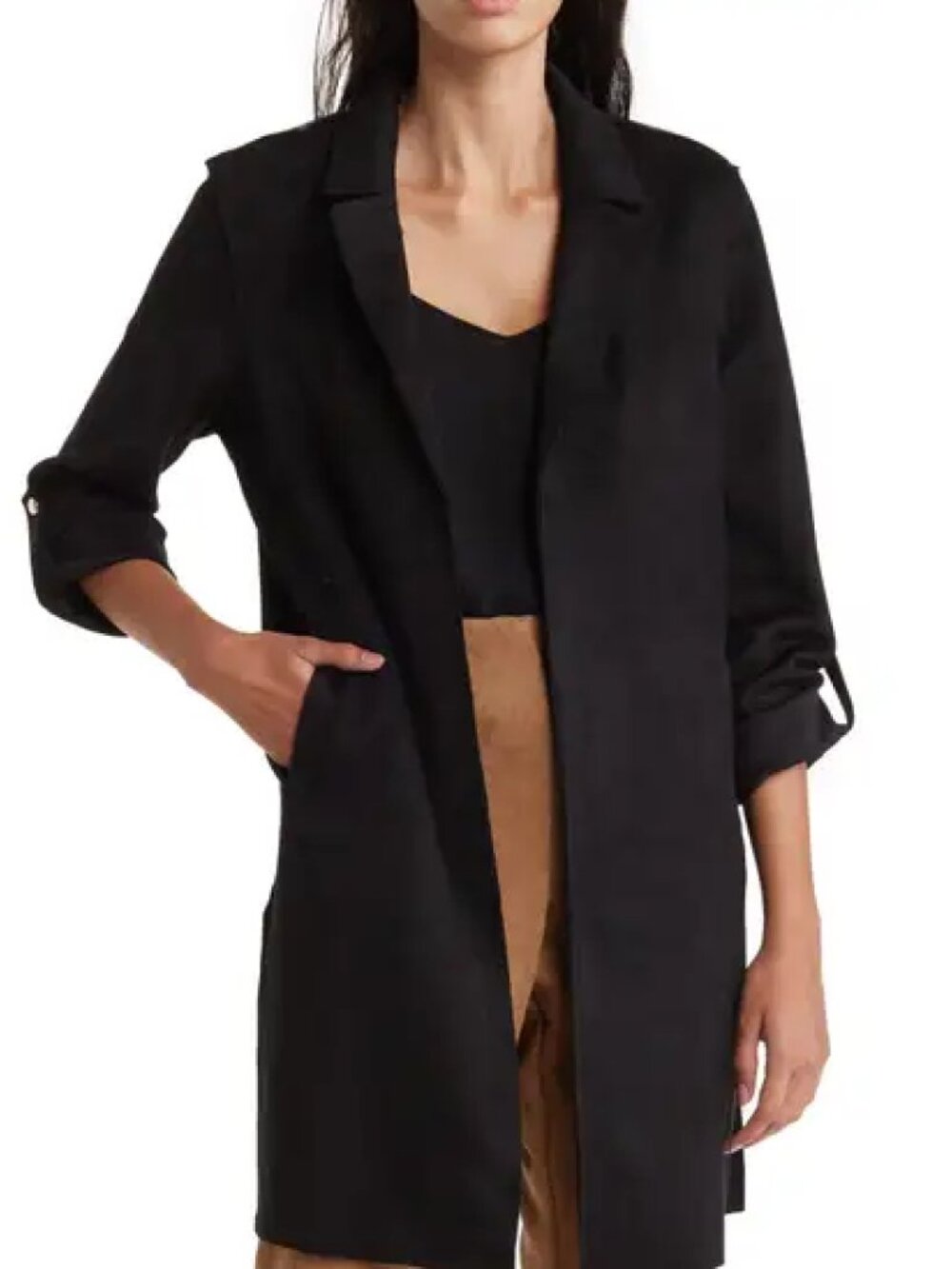 T Tahari Faux Suede Roll Tab Open Topper Size: Medium